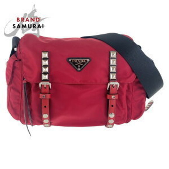 Prada Tessuto triangular red black nylon Crossbody studs - Picture 1 of 9